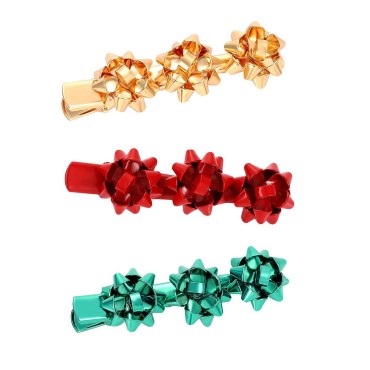 ANGLESJELL Christmas Bow Hair Clips Xmas Present Bow Hair Pin for Women Girls (Red+Green+Gold)