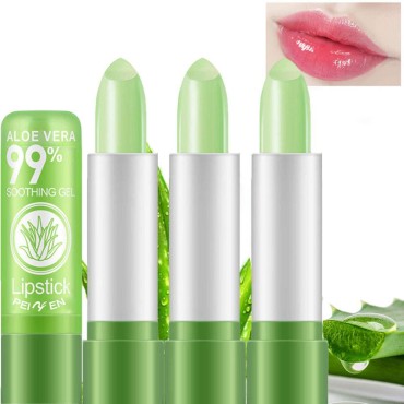 3 Pack Aloe Vera Lipstick, LemonSac Long Lasting Nutritious Lip Balm Lips Moisturizer Magic Temperature Color Changing Lip Gloss (3Pcs)