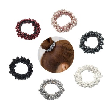 GSHLLO 6 Pcs Faux Pearl Beads Elastic Hair Tie Hair Scrunchie Hair Bands Ponytail Holder for Women Girls