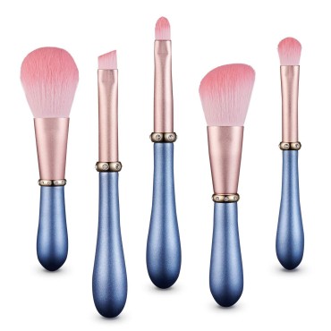 Makeup Brushes, Premium Synthetic Makeup Brush Set, Premium Contour Concealers Foundation Powder Eye Shadows Eyebrow Makeup Brushes Kit for Women and Girls, 5 Pcs (Pink+Blue)