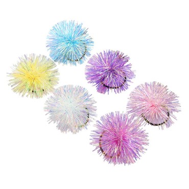 Minkissy Pom Hair Ties Sparkle Ball Hair Bands Elastic Ponytail Holders 6PCS xmas party favors(White Yellow Purple Blue Pink Light Purple)