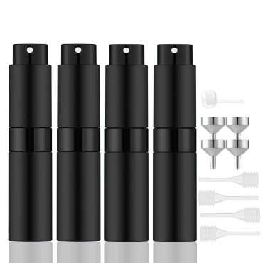 Lil Ray 8ml Portable Mini Perfume Atomizer(4 PCS)?Refilable Empty Small Spray Bottle for Travel, Twist Tpye Pocket Cologne Sprayer (Matte Black)