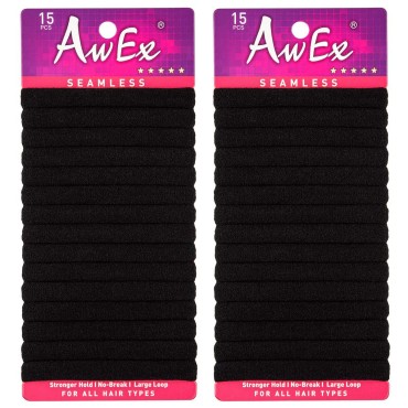 AwEx Seamless,Black Hair Ties,30 PCS,Medium Thickness and Large Loop,Wrist Wearable Hairbands,No Metal Hair Scrunchies,No Pull Ponytail Holder