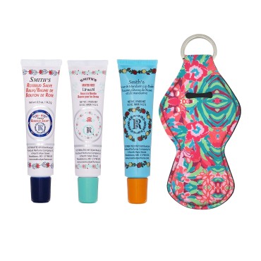 Smiths Rosebud Salve Lip Balm and Lip Balm Holder Keychain Bundle - Natural Rose Salve Rosebud Lip Balm Rose Salve Lip Balm and Case for Teens, Women and Men Three Famous Flavor Rosebuds Salve