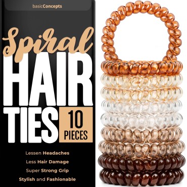 Spiral Hair Ties (10 Pieces), Coil Hair Ties for Thick Hair, Ponytail Holder Hair Ties for Women (Assorted Colors), No Crease Hair Ties, Phone Cord Hair Ties for all Hair Types with Plastic Spiral