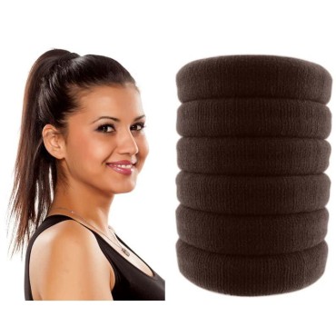 Styla Hair 6 Pack No Crease Hair Tie Brown Elastic Bands for Thick, Curly, Wavy Hair - Seamless No Slip, No Damage Design Ponytail Holders for Women & Men - Flexible Comfort for All Day Wear Great for High Impact Sports, Workouts & Exercise