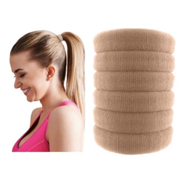 Styla Hair 6 Pack No Crease Hair Tie Blonde Elastic Bands for Thick, Curly, Wavy Hair - Seamless No Slip, No Damage Design Ponytail Holders for Women & Men - Flexible Comfort for All Day Wear Great for High Impact Sports, Workouts & Exercise