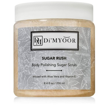 SUGAR RUSH Body Polishing Sugar Scrub by Di'Myoor - Organic Anti Aging Skin Humectant with Aloe Vera and Vitamin E - Exfoliating, Nourishing and Protection Cream