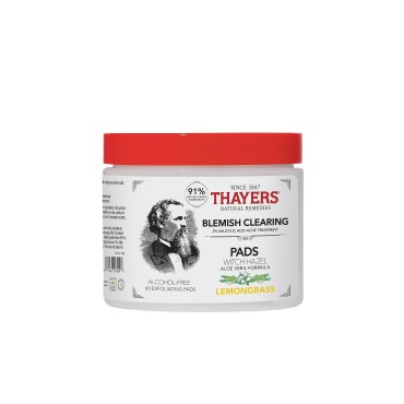Thayers Blemish Clearing Salicylic Acid Toner Pads, Acne Treatment Face Pads with 2% Salicylic Acid, Soothing and Non-Stripping Skin Care, 60 Ct