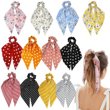 Sunaction 12 Pcs Hair Scarf Hair Scrunchies Chiffo...