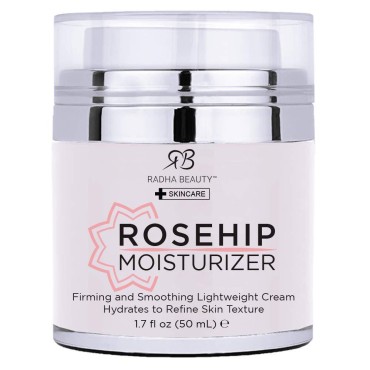 Radha Beauty Glow Boosting Rosehip Moisturizer,1.7 fl oz. for Face, Neck, Decollete - Super Moisturizing Facial Lightweight Cream
