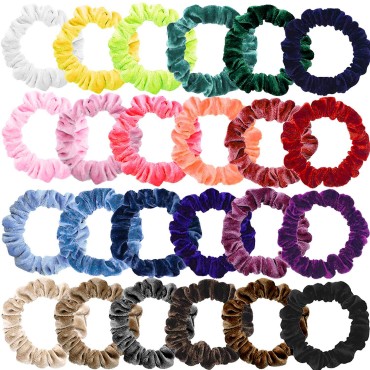 Small Scrunchies for Hair, Funtopia 24 Pcs Colorful Velvet Hair Ties for Thick Hair, Soft Mini Velvet Hair Scrunchies Elastic Hair Ties Ponytail Holders Rubber Bands Hair Accessories for Women Girls