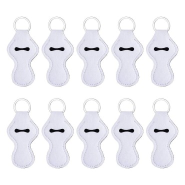 10pcs Sublimation Blanks Chapstick Holder Keychains Bulk Lipstick Holder Keychains Chapstick Keyring Holder (White)