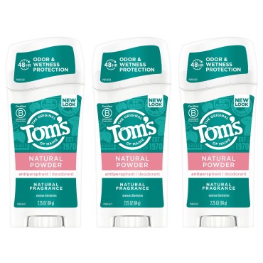 Tom's of Maine Antiperspirant Deodorant for Women, Natural Powder, 2.25 oz. 3-Pack (Packaging May Vary)