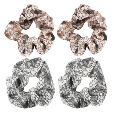 4 Pack Snake Print Hair Scrunchies Animal Print Slap Bracelet Ponytail Holder Elastic Hair Bands Wrist Line Fabric Scrunchy Hair Ties for Show/Sleepover Party