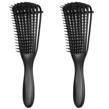 Emoly 2 Pack Detangling Brush for Natural Hair-Detangler for America 3a to 4c Kinky Wavy, Curly, Coily Hair, Detangle Easily with Wet/Dry (Black)