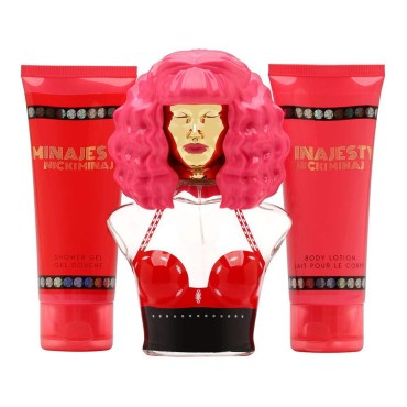 Nicki Minaj Minajesty 3-piece Women's Perfume Gift Set,red berries, lemon, peach, magnolia, frangipani, orchid, tonka bean, white musk, cedarwood, 3.4 Fl Oz
