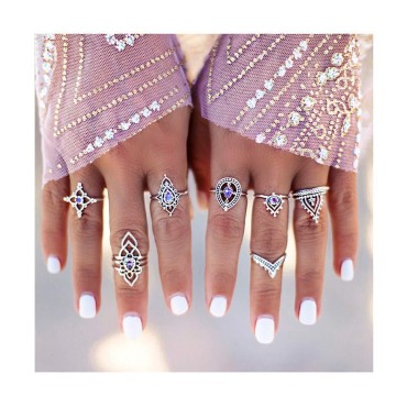 Edary Boho Rings Set Silver Joint Knuckle Rings Cr...