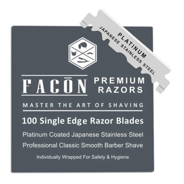 100 Facón Platinum Japanese Stainless Steel Single Edge Razor Blades for Professional Barber Straight Razor - 200+ Shaves