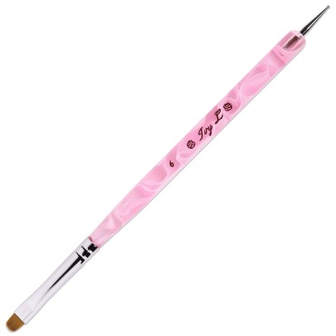 Ivy L Premium 2 Way French Gel Acrylic Nail Art Kolinsky Brush with Dotting Tool for Professional Manicure Cuticle Clean up Nail Art Design (Size # 6, Pink Marble)