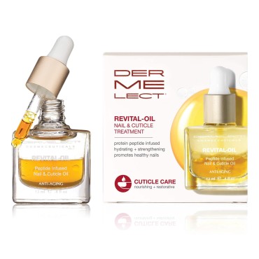 Dermelect Revital-oil Nail & Cuticle Treatment- Nourishing Oil for Dry Damaged Cuticles with Protein Peptides Argan Oil Shea Butter, Moisturizes, Soothes, Strengthens Repairs Cuticles & Nails 0.4 oz