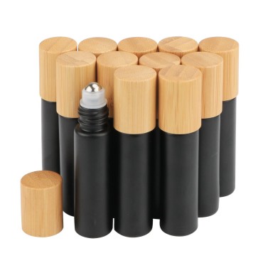 10ml Glass Roll on Bottles Frosted black Roller Bo...