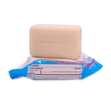 Dermaharmony 5% Sulfur 2% Salicylic Acid Bar Soap 4 oz - Crafted for those with Seborrehic Dermatitis, Dandruff, and Psoriasis (1 Bar)