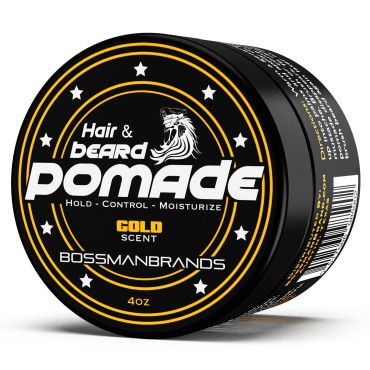 Bossman Hair & Beard Pomade - Moisturizing with Longer Hold and Control - Men's Hair, Beard and Moustache Styling Product - Made in USA (Gold Scent)