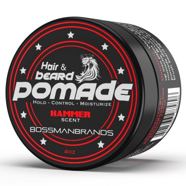 Bossman Hair & Beard Pomade - Moisturizing with Longer Hold and Control - Men's Hair, Beard and Moustache Styling Product - Made in USA (Hammer Scent)