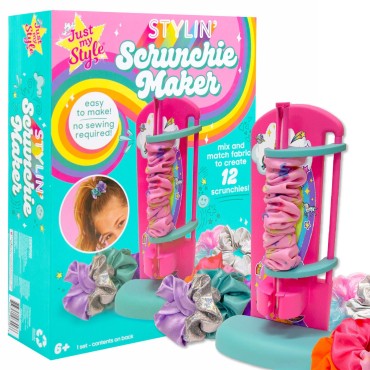 Just My Style D.I.Y. Scrunchie Maker by Horizon Group USA, Design Your Own Colorful Satin Scrunchies Hair Bands, Easy-to-Use Tool & Gemstones Included