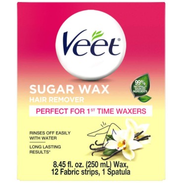 Veet Sugar Wax Hair Remover - Contains 12 Fabric Strips & 1 Spatula with a Temperature Indicator (Pack of 3)