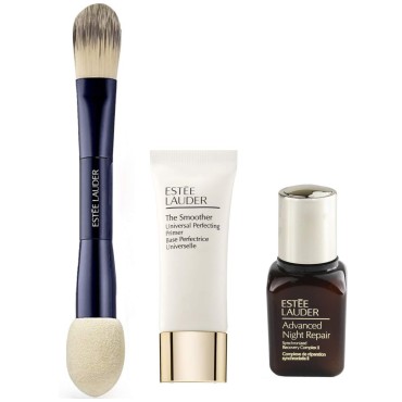 Estee Lauder 3 Pc. 2020 Meet Your Match, Advanced Night Repair 0.5oz, Smoother Primer 0.5oz, Full size dual ended foundation brush