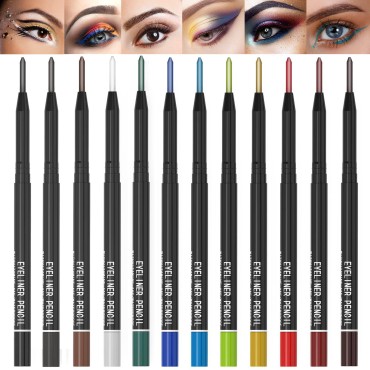 KAIQIKAIXI 12 Kinds Of Color Eyeliner Pen, Eyebrow Pen,Eye Shadow Pencil, Lip Line Pen, Eyelid Pad, Pencil Makeup Set Tool 12PCS (Multicolor)