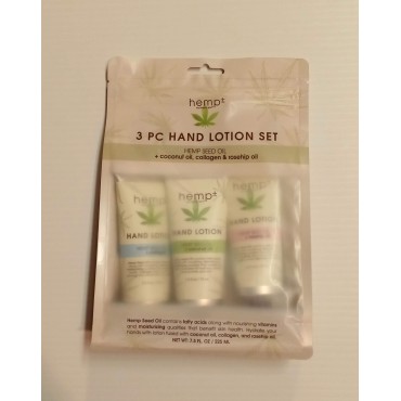 Hemp Seed Oil 3 pc Hand Lotion Set with Coconut Oil, Collagen and Rosehip Oils