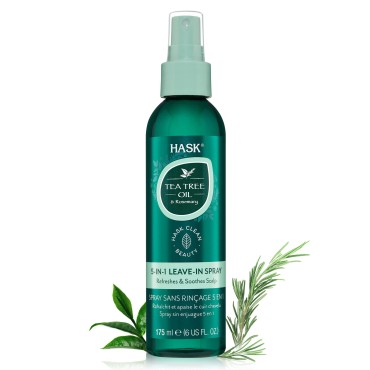 HASK Invigorating TEA TREE OIL 5-in-1 Leave In Conditioner Spray for all hair types, color safe, gluten free, sulfate free, paraben free - 6 Fl Oz
