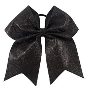 Glitter Cheer Bows - Cheerleading Softball Gifts for Girls and Women Team Bow with Ponytail Holder Complete your Cheerleader Outfit Uniform Strong Hair Ties Bands Elastics by Kenz Laurenz (1) (Black)
