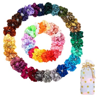 50 PCS Satin Hair Scrunchies for Curly Hair Silk Scrunchies for Hair Satin Hair Accessories for Girls Scrunchy Hair Tie Ropes for Teens Hair Accessories with Gift Bag Multi-colored