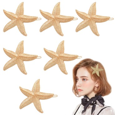 FAFAHOUSE 6 PACK Starfish Hair Clip, Sea Star Hairpin Beach Hair Pins for Women Hair Accessories