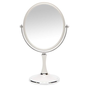 YEAKE Vintage Table Mirror with Stand 8-inch Double Sided Swivel 1X/3X Magnification Desk Mirror with Silver Style 13 Inch Height Standing Tabletop Makeup Vanity Mirror(Oval)