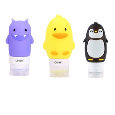 Tvoip 3Pcs 60ml/90ml/100ml Portable Cartoon Animal Little Monsters Penguin Duck Silicone Travel Case Organizer Shampoo Shower Gel Lotion Storage Refillable Bottle