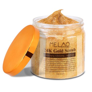 24 carat gold body scrub, exfoliating to remove dead skin cells from dead skin on the face, exfoliation is suitable for dull or dry skin