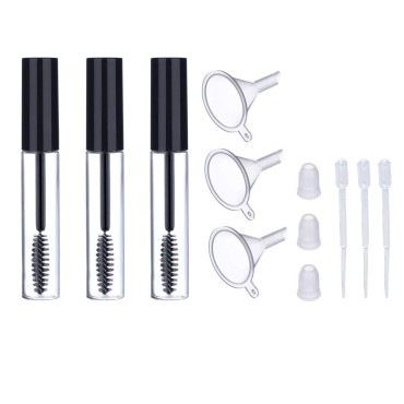 Tvoip 3Pcs 10ml Empty Mascara Tubes With Eyelash Wand, Rubber Inserts and Funnels for Castor Oil, Ideal Kit for DIY Cosmetics, Includes 3 tubes, 3 rubber inserts and 3 funnels
