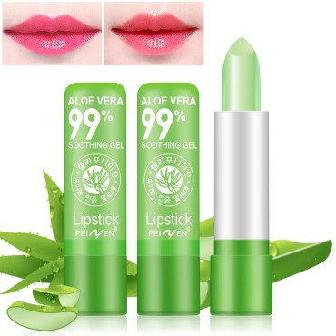 DTDR 2PCS Aloe Vera Lipstick,Long Lasting Nutritious Color Changing Lip Balm,Natural Moisturizer Magic Temperature Color Change Lip Gloss,Green