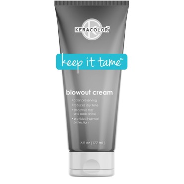 KERACOLOR Blowout Smoothing Cream for Hair - Color Preserving Heat Protectant for Hair - Reduces Dry Time - Smoothes Frizz & Adds Shine, 6 fl oz