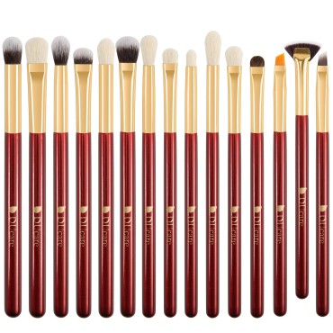 DUcare Eye Makeup Brushes 15pcs Red Eyeshadow Makeup Brushes Set with Soft Synthetic Hairs & Real Wood Handle for Eyeshadow, Eyebrow, Eyeliner, Blending
