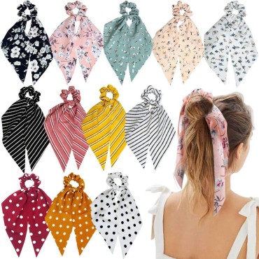 Sunaction 12 Pcs Hair Scarf Scrunchies For Women C...
