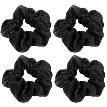 4 Pack Metallic Bright Silk School Performance Hair Scrunchies Slap Bracelet Gilding Ponytail Holder Elastic Hair Bands Scrunchy Hair Ties Hair Accessories for Show/Sleepover Party (Black)