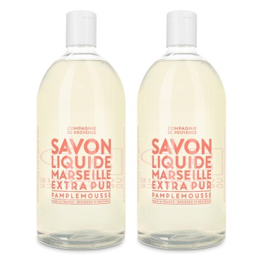 Compagnie de Provence Savon de Marseille Extra Pure Liquid Soap - Pink Grapefruit - Bulk 67.6 Fl Oz Plastic Bottle Refill
