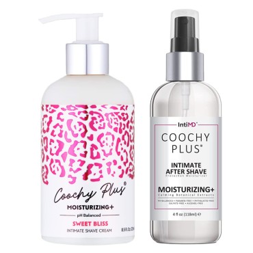 Coochy Plus Intimate Shaving Complete Kit - SWEET BLISS & Organic After Shave Protection Soothing Moisturizer Mist - Antioxidant Formula Prevents Razor Burns, Itchiness & Ingrown Hairs