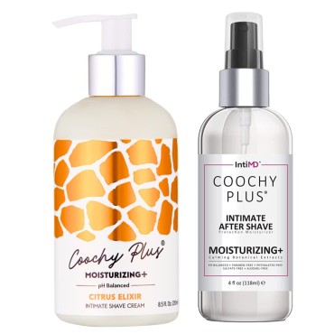 Coochy Plus Intimate Shaving Complete Kit - CITRUS ELIXIR & Organic After Shave Protection Soothing Moisturizer - Antioxidant Formula Prevents Razor Burns, Itchiness & Ingrown Hairs